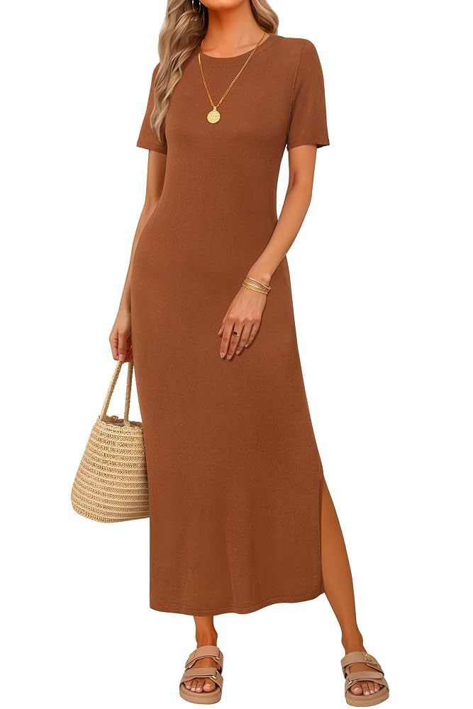 Arach&Cloz Women's Wool Blend Lightweight Fall Casual T Shirts Maxi Dress 2025 | Amazon (US)