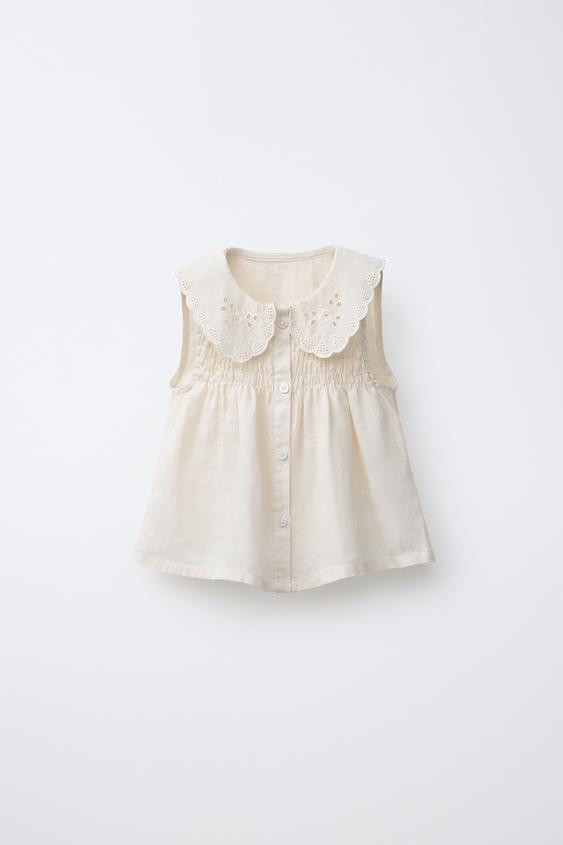 100% LINEN BLOUSE WITH LACE COLLAR | Zara UK