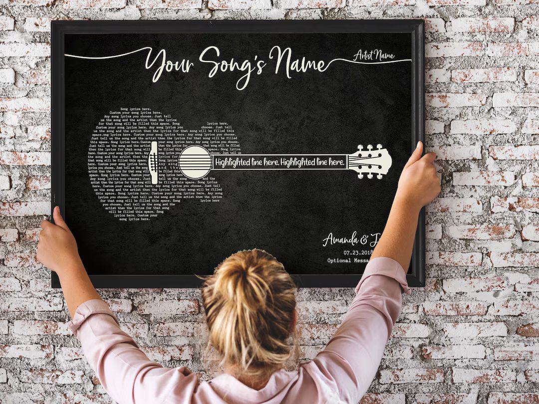 Custom Song Lyrics Guitar Print Personalized Music Gift First Dance Wedding Song Anniversary Gift... | Etsy (US)