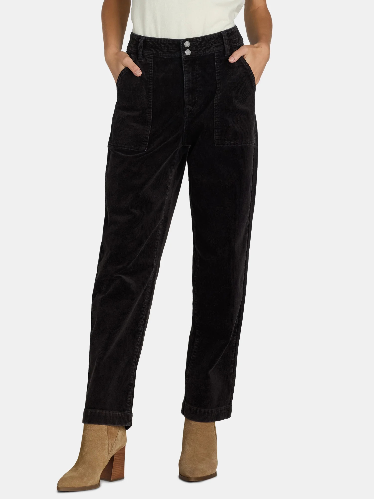 Time and Tru Women's Corduroy Mid Rise Utility Pants, 28" Inseam, Sizes 2-22 | Walmart (US)