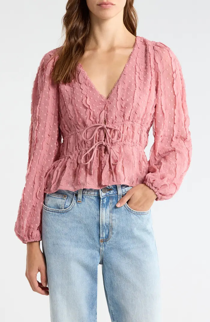 Ruched V-Neck Tie Front Top | Nordstrom