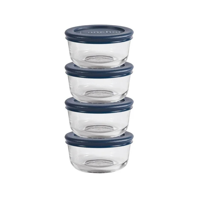 Anchor Hocking Glass Food Storage Containers with Lids, 1 Cup Round, Set of 4 | Walmart (US)