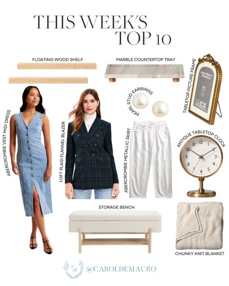 Here are your top 10 favorites for this week on fashion, home, and more: flannel blazer, metallic skirt, primrose picture frame, storage bench, knit blanket, and more!
#homedecor #furniturefinds #outfitinspo #springfashion 

#LTKSeasonal #LTKhome #LTKstyletip