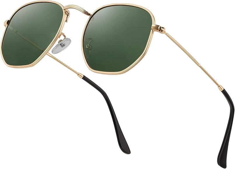 Hipster Hexagonal Polarized Sunglasses Men Women Geometric Square Small Vintage Metal Frame Retro... | Amazon (US)