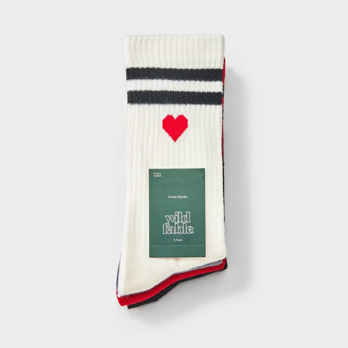 Women's Sporty Icon Ribbed Valentine's Day 5pk Crew Socks - Wild Fable™ Assorted Colors 4-10 | Target
