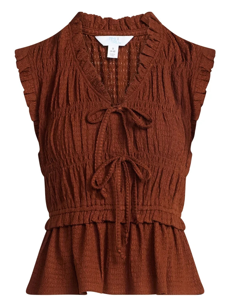 Time and Tru Women's Textured Tie Front Top, Sizes XS-XXXL | Walmart (US)