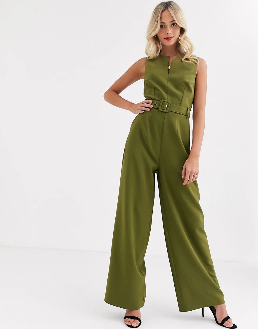 Paper Dolls tie waist wide leg jumpsuit in olive-Green | ASOS (Global)