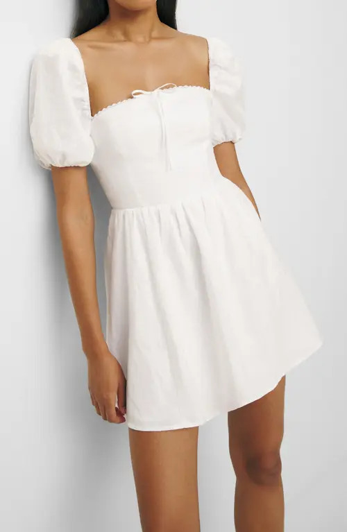 Reformation Malvina Puff Sleeve Linen Minidress in White at Nordstrom, Size 0 | Nordstrom