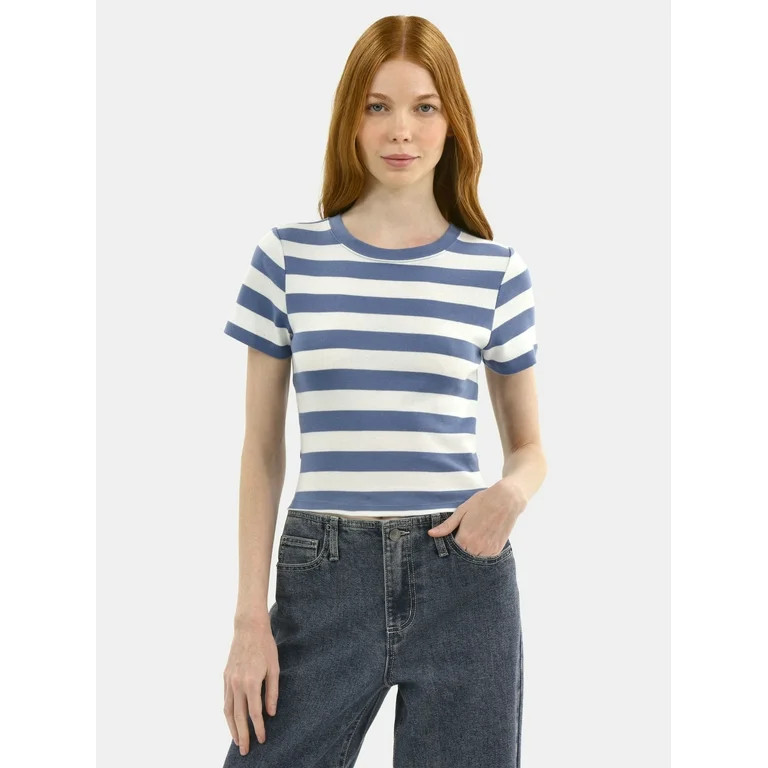No Boundaries Cotton Crew Cropped Tee, Women's | Walmart (US)