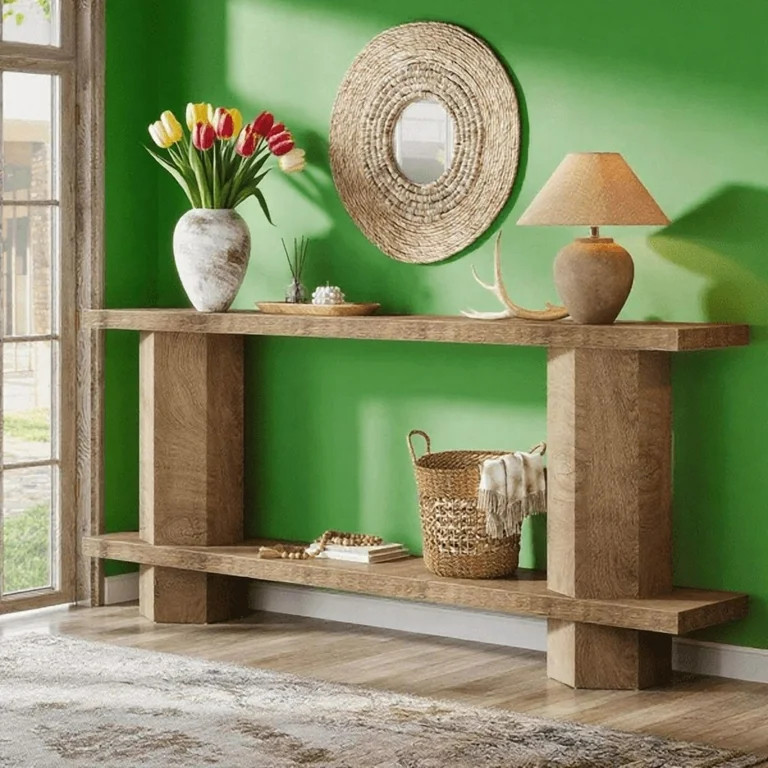 1.58" Thick Top Console Table - Waterproof MDF with Unique Hexahedron Legs, 200lb Load Capacity, ... | Walmart (US)