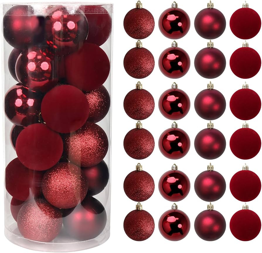 24PCS Burgundy Christmas Ornaments Set - 2.36“ Inch Shatterproof Christmas Tree Ornaments for H... | Amazon (US)