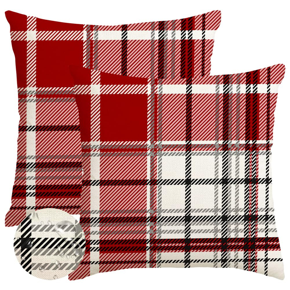 RABUSOFA Christmas Pillow Covers 18x18 Inch Indoor Outdoor Waterproof Set of 2 Buffalo Plaid Stri... | Amazon (US)