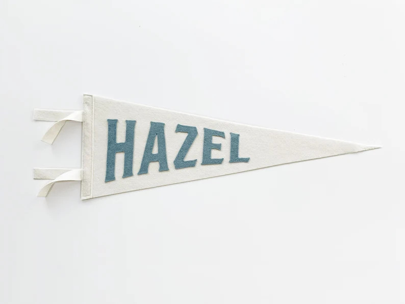 Hazel Pennant - Custom Name White Wool Felt Pennant Flag - Kids Vintage Style Personalized Felt P... | Etsy (US)