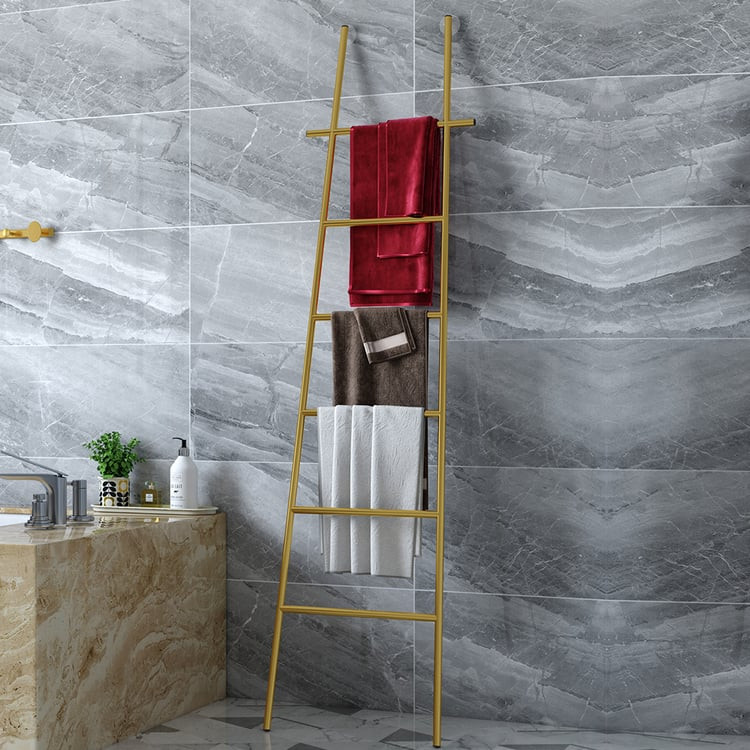 Gold Modern Freestanding Bath Ladder Storage Towel Rack | Homary