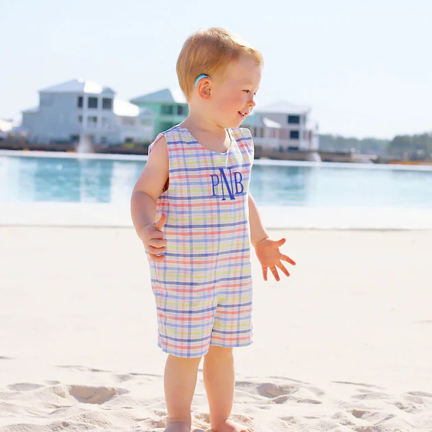 Coral and Navy Plaid Jon Jon | Classic Whimsy