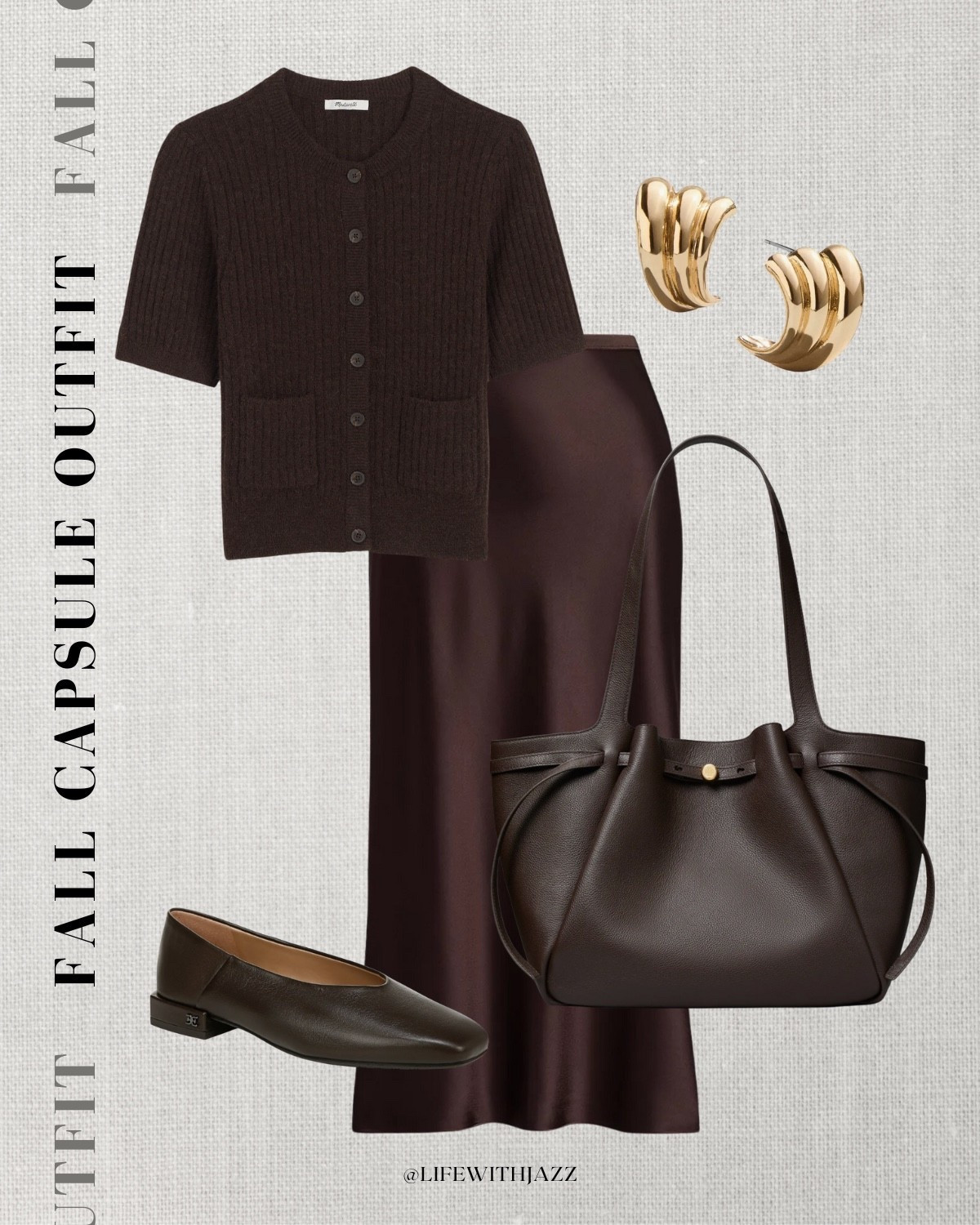 fall capsule outfit 

fall style / dressy style / short brown cardigan / satin skirt / ballet flats / coach tote bag / fc25 


#LTKStyleTip #LTKSeasonal