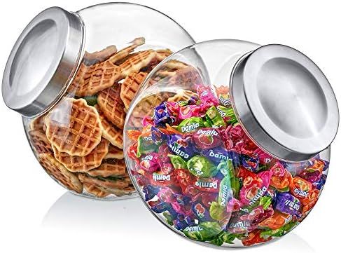 Amazing Abby - Sweet Caroline - 2-Pack 75-Ounce Plastic Candy Jar with Stainless Steel Lid, Cooki... | Amazon (US)