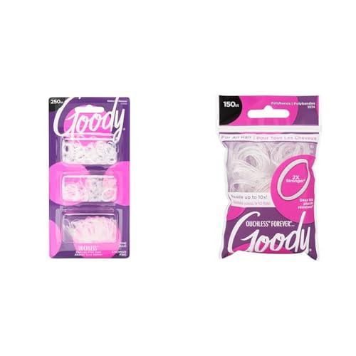 Goody Ouchless 250 Count & 150 Count Womens Polyband Elastic Hair Ties - Clear Fine Hair Accessories | Amazon (US)