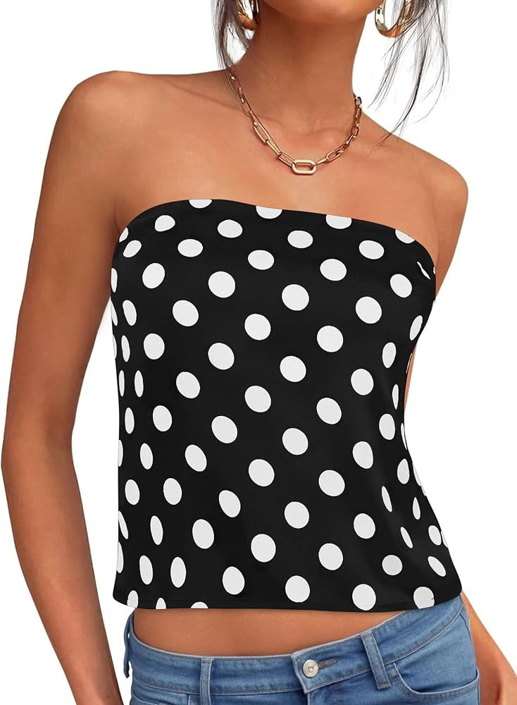 PRETTYGARDEN Strapless Tube Tops for Women 2026 Summer Sleeveless Backless Polka Dot Going Out To... | Amazon (US)