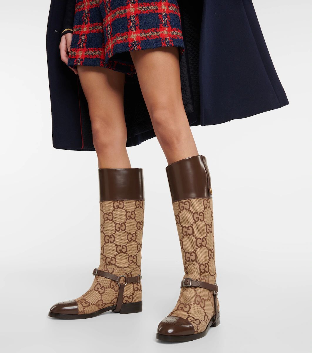 GG Supreme canvas and leather knee-high boots | Mytheresa (US/CA)