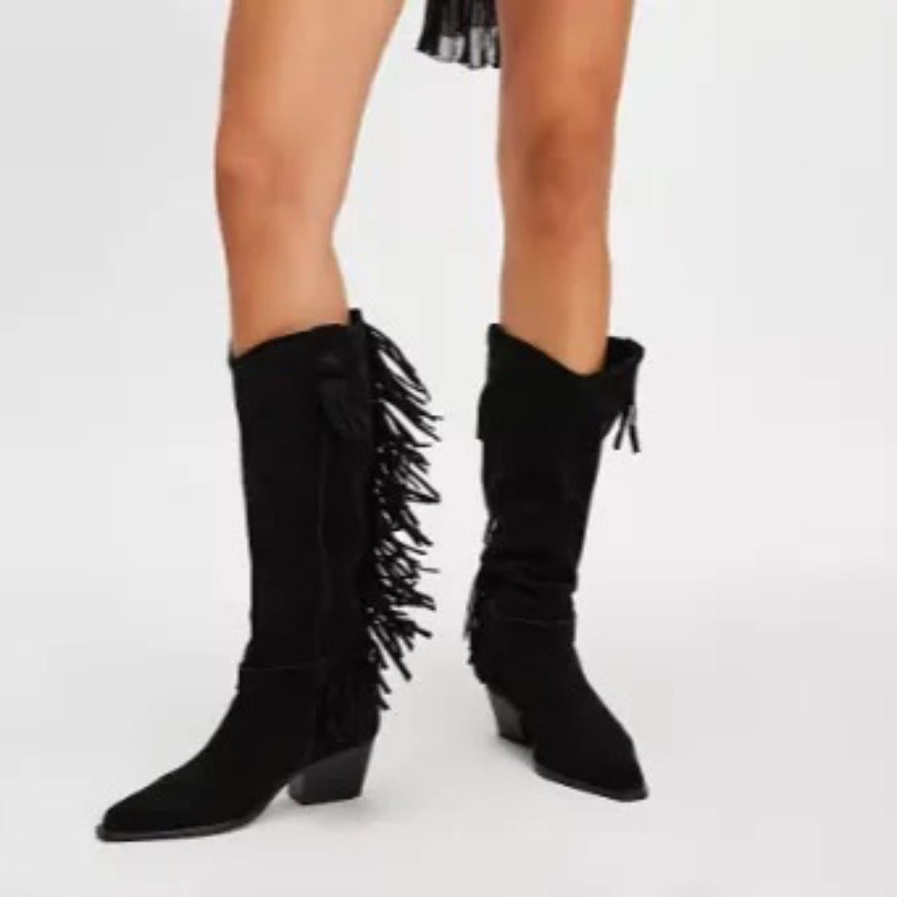 Free People Women's Suede Boots - Black - US 8.5 | Depop US