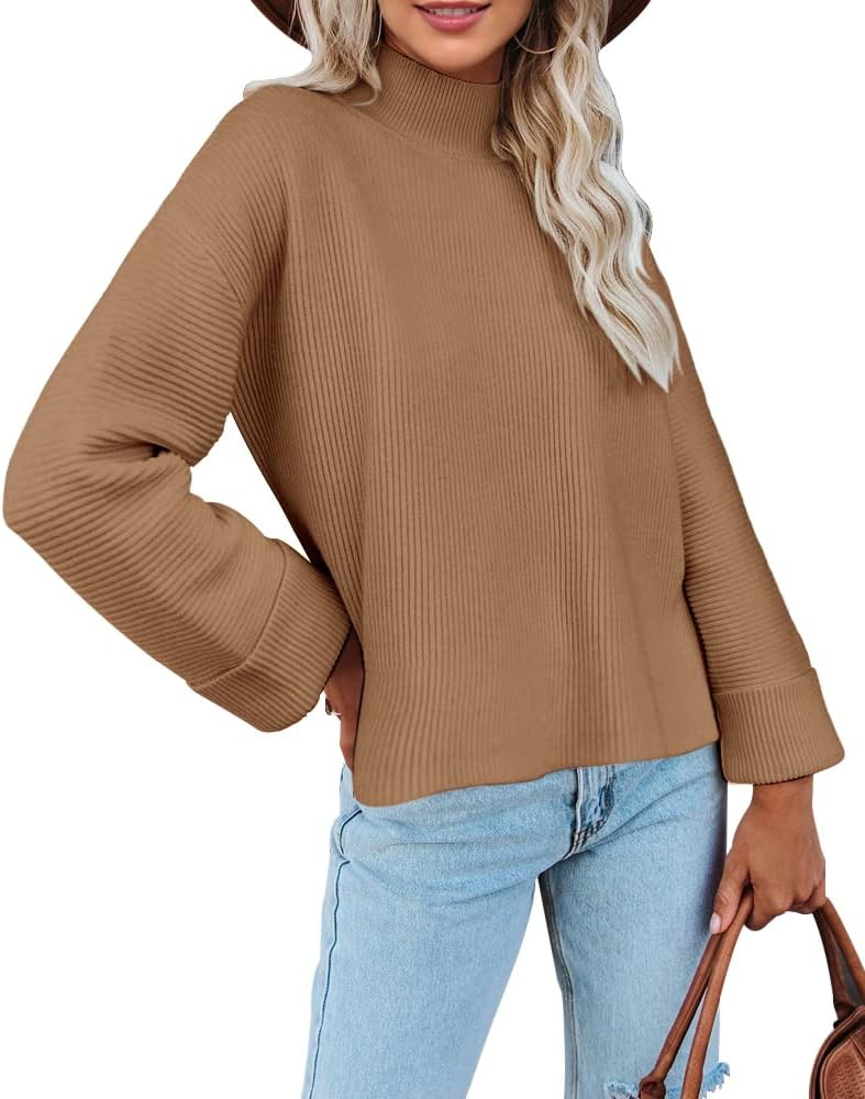 Womens Turtleneck Oversized Pullover Sweaters Long Sleeve Ribbed Knit Loose Fit Casual Warm Jumper T | Amazon (US)