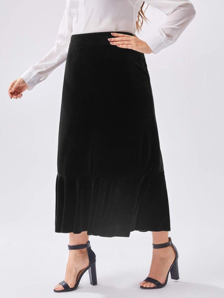 Plus Solid Velvet A-line Skirt | SHEIN