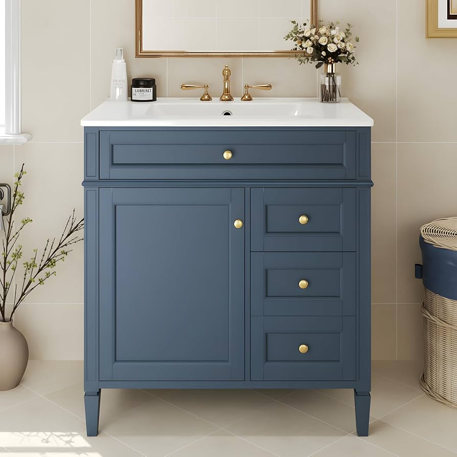 Merax 30" Bathroom Vanity with Sink, Modern Single Sink Bathroom Storage Cabinet with 1 Door, 2 D... | Amazon (US)