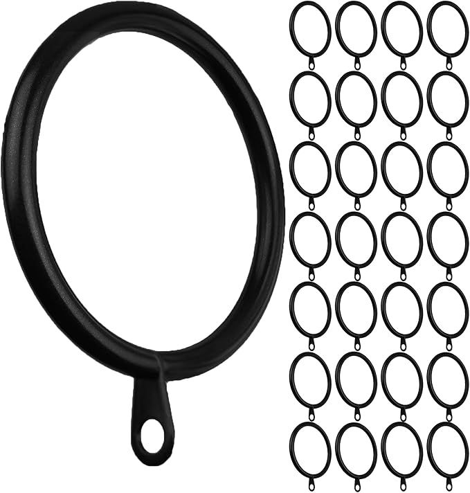 Meriville 28 pcs Black 1.5-Inch Inner Diameter Metal Curtain Rings with Eyelets, Fits Up to 1 1/4... | Amazon (US)