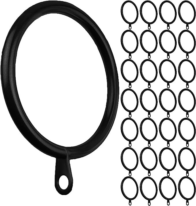 Meriville 28 pcs Black 1.5-Inch Inner Diameter Metal Curtain Rings with Eyelets, Fits Up to 1 1/4... | Amazon (US)