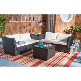 Safavieh Outdoor Living Helga 4-Piece Patio Set - Black/Beige | Bed Bath & Beyond