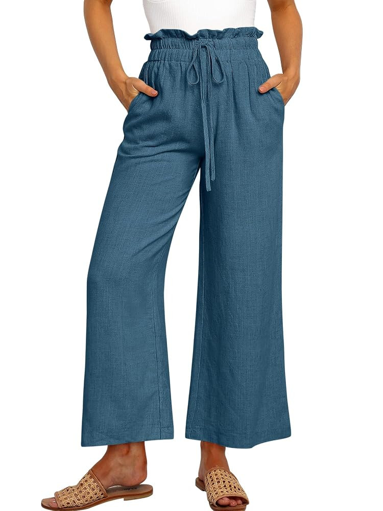 ANRABESS Women Linen Pants Casual Loose High Waist Boho Wide Leg Cropped Palazzo Beach Pants Summ... | Amazon (US)