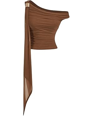 Verdusa Women's Sleeveless One Off Shoulder Asymmetrical Ruched Trendy Going Out Fitted Cropped T... | Amazon (US)