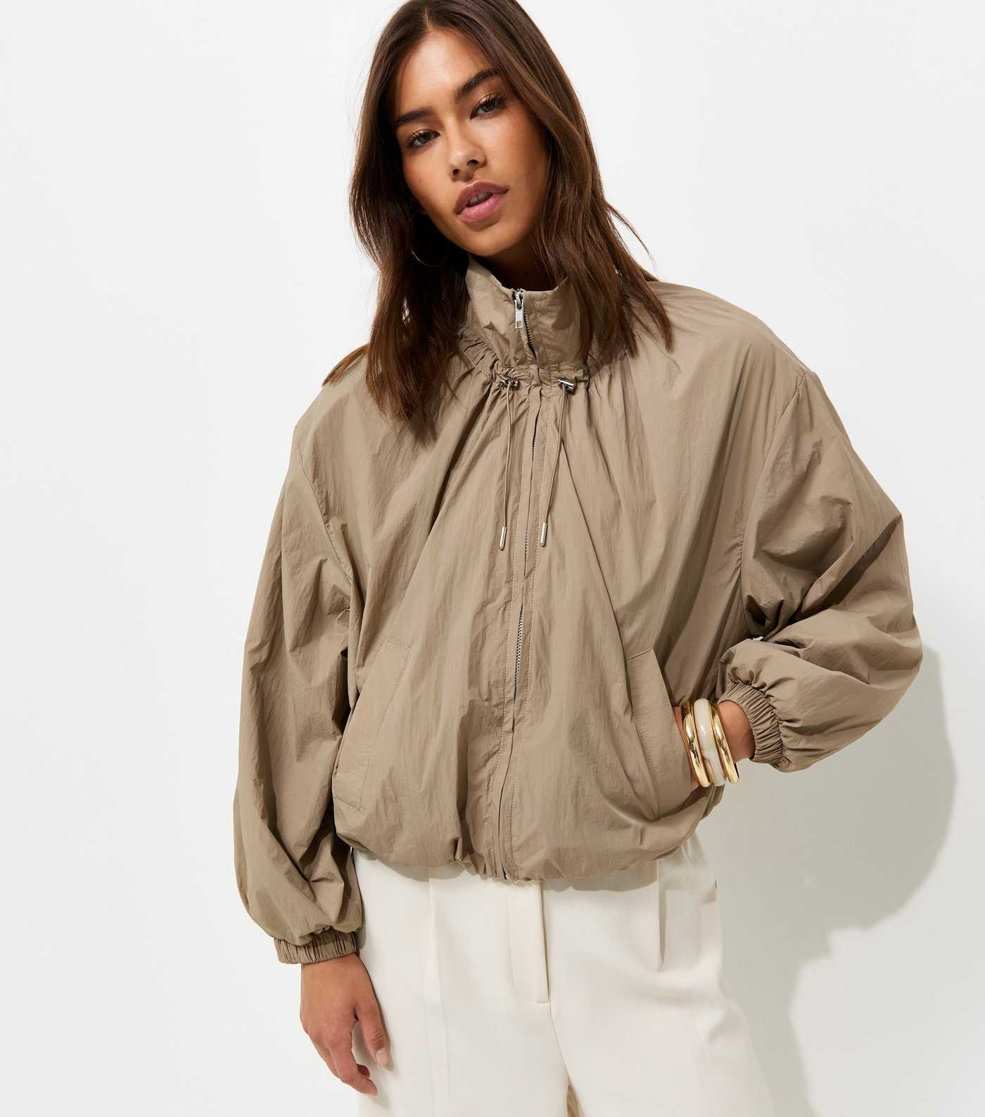 Mink Lightweight Gathered Neck Zip Through Jacket | New Look | New Look (UK)