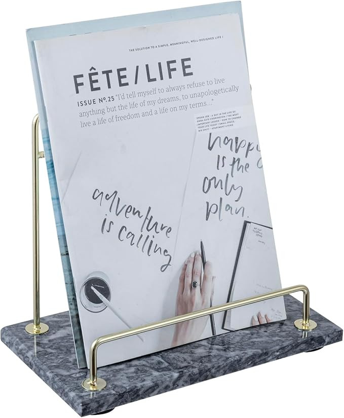 MyGift Modern Black Marble Cookbook Stand, Kitchen Countertop Recipe Holder Stand with Brass Tone... | Amazon (US)