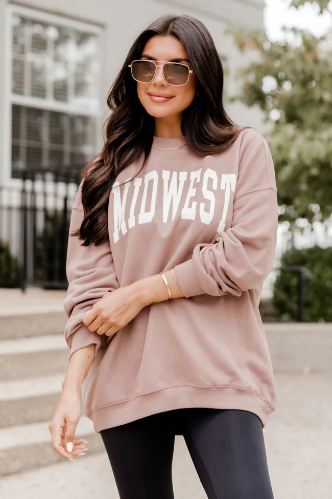 Midwest Mocha Oversized Graphic Sweatshirt | Pink Lily