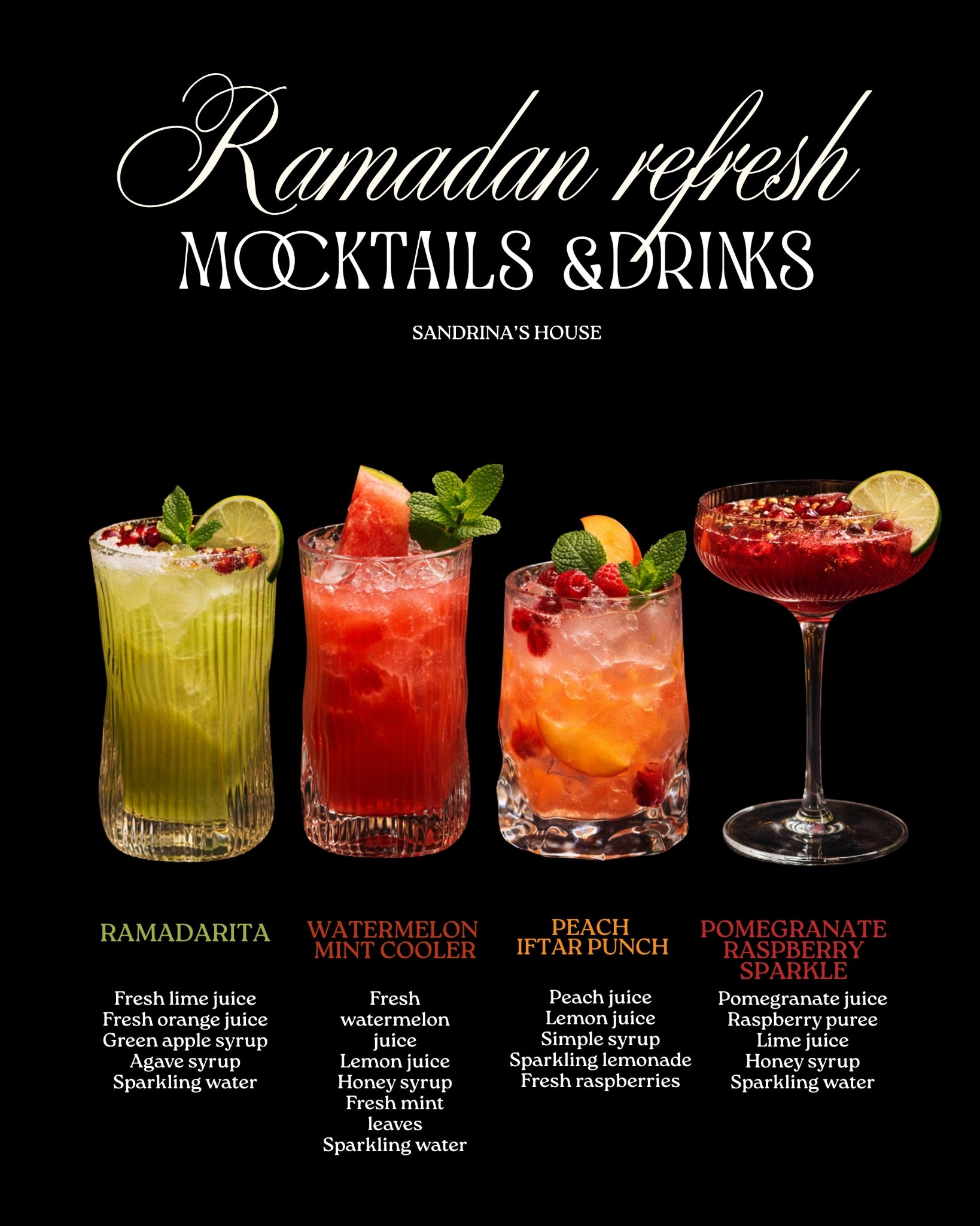 Ramadan Mocktail Series 🌙
A cozy Ramadan-inspired mocktail series created for slow evenings, beautiful tables and meaningful moments at home.

This collection includes four alcohol-free drinks inspired by fresh fruit, oriental flavors and elegant presentation — from a refreshing Ramadarita with a green apple twist to hydrating coolers and sparkling pomegranate blends.

I saved the glasses, bar tools and little details used in this series so you can recreate the same atmosphere at home. Think soft lighting, beautiful drinks and simple moments that feel special.

Explore my favorites below and create your own Ramadan mocktail night 🤍

#LTKhome
