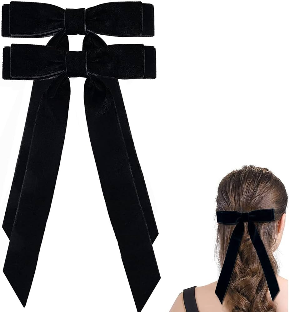 Large Black Velvet Hair Bows For Girls,2 PCS 5 Inch Bows Hair Alligator Clips Accessories for Wom... | Amazon (US)