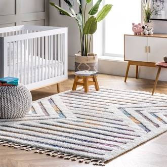 Rugs USA Ivory Cloudcraft Rippled Stripes Shag rug - Contemporary Rectangle 9' x 12' | Rugs USA