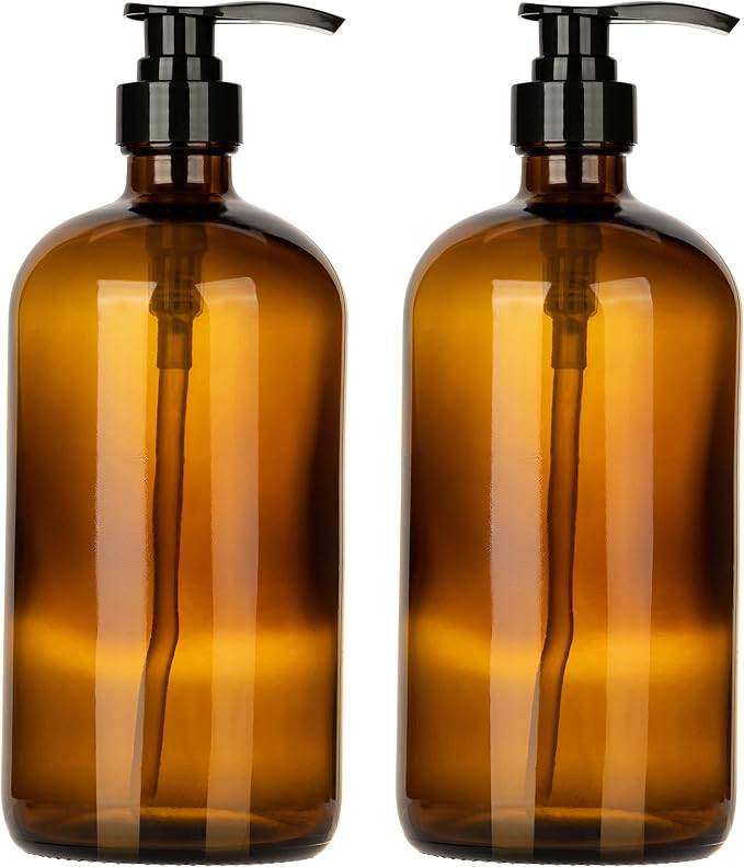 32 Ounce Glass Pump Dispenser Bottle, Large Amber Container with Pump for Shower and Bath Shampoo... | Amazon (US)