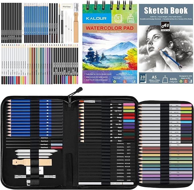 KALOUR 76pc Art Supply Set - Sketching & Drawing Kit with Tutorial Book, Sketchbook & Paper - Pen... | Amazon (US)