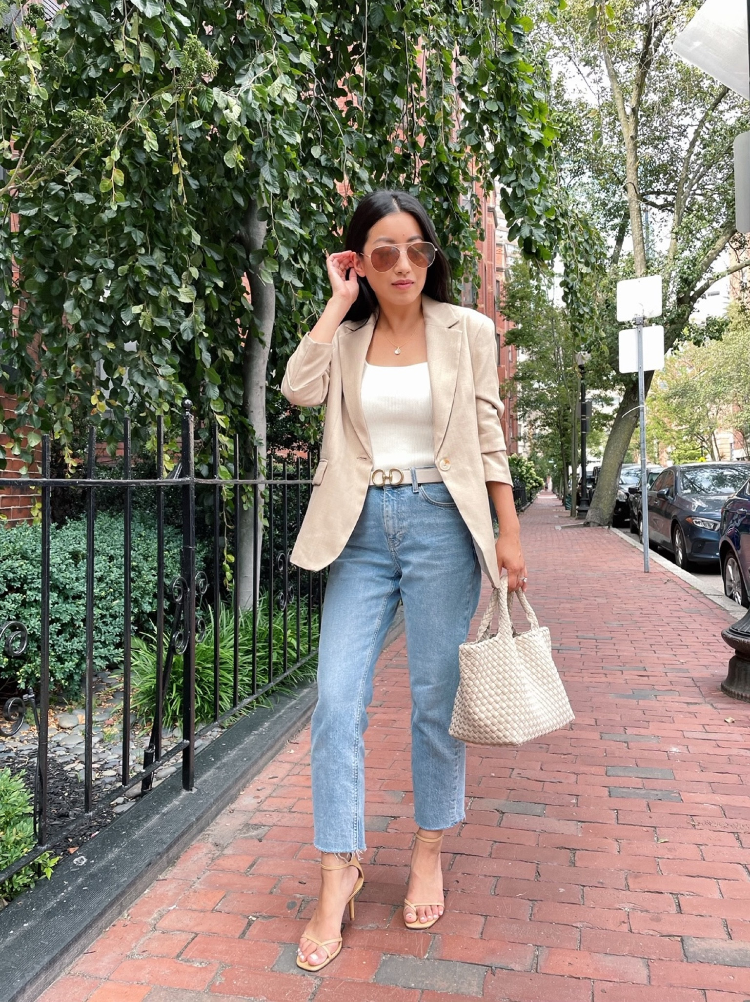 casual fall outfit // oversized blazer + straight leg jeans 

•Reformation tank xs , sandals sz 5
•Bershka blazer xs petite - exact blazer is nearly sold out, so I’ve linked some other petite neutral options

•Topshop jeans 25 - my exact jeans are only left in tall sizes, which you could cut. I’ve also linked a few other pairs of similar jeans I own and love  
•Sophiya necklace 
•Naghedi mini bag 
•Edited Pieces belt xxs (avail on EditedPieces.com) 

#petite smart casual early fall outfit with denim 

#LTKworkwear #LTKitbag #LTKSeasonal