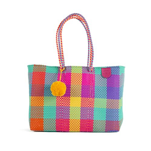 Fiesta Super Tote, Handwoven Plastic Tote, Mexican Plastic Woven Bag, Beach Bag, Summer Bag, Multi-Color Beach Bag, Water-Resistant Tote | Amazon (US)