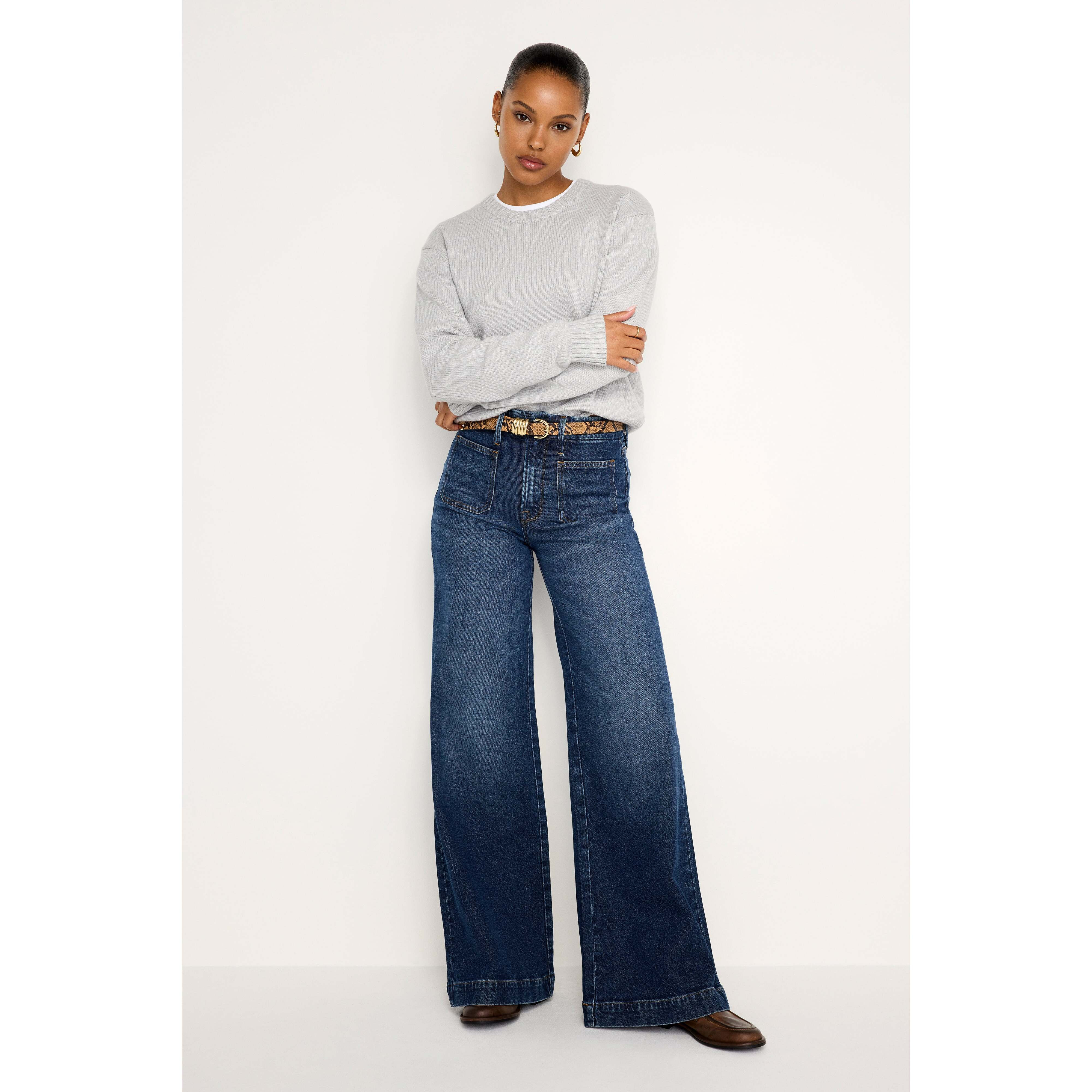 Women's Good Waist Palazzo Jeans | Flat Tummy Tech, Gap-Proof Waistband | Indigo, Size 00 | Good American by KhloÃ© Kardashian | Good American