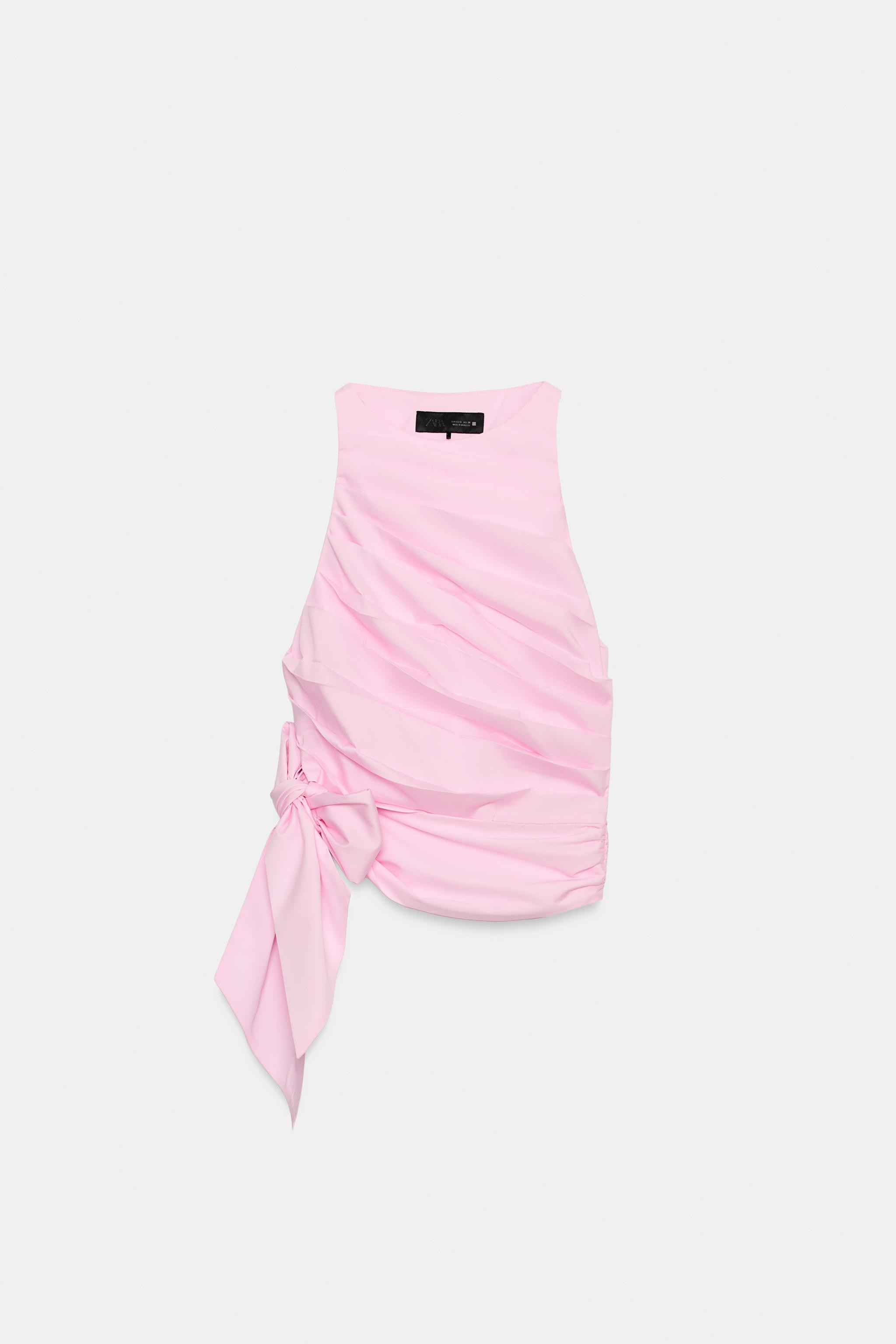 FITTED HALTER NECK POPLIN TOP WITH PLEATS AND BOW | Zara UK