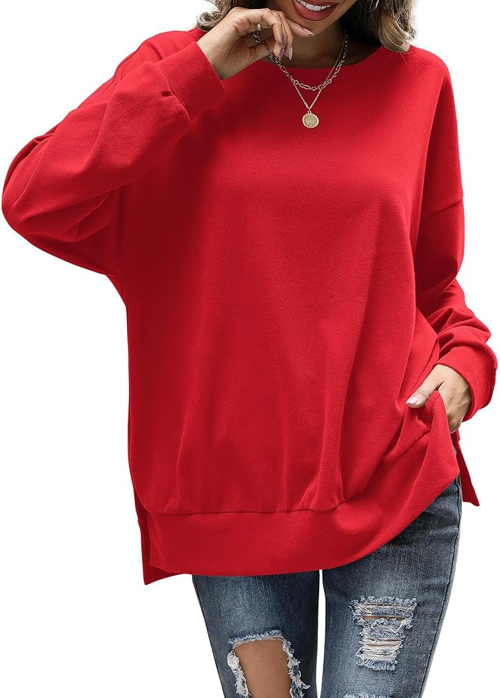 Florboom Womens Oversized Sweatshirts Crew Neck Long Sleeve Tunic Top Casual Fall Soft Pullover | Amazon (US)