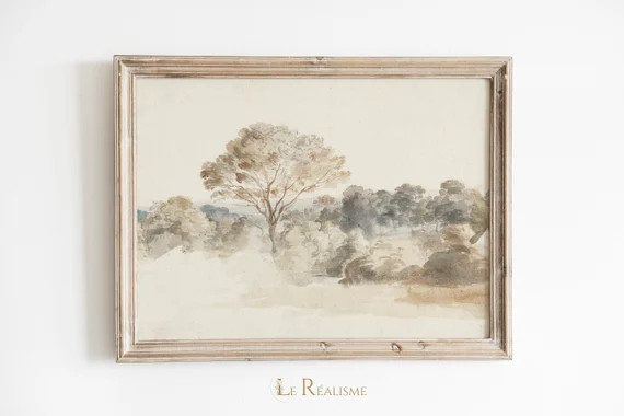 Watercolor Landscape Painting  Vintage Farmhouse Wall Decor  - Etsy | Etsy (US)