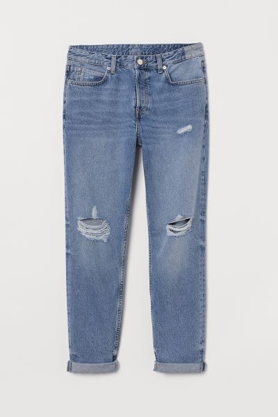 5-pocket, low-rise jeans in washed denim with heavily distressed details. Button fly and slightly... | H&M (US + CA)