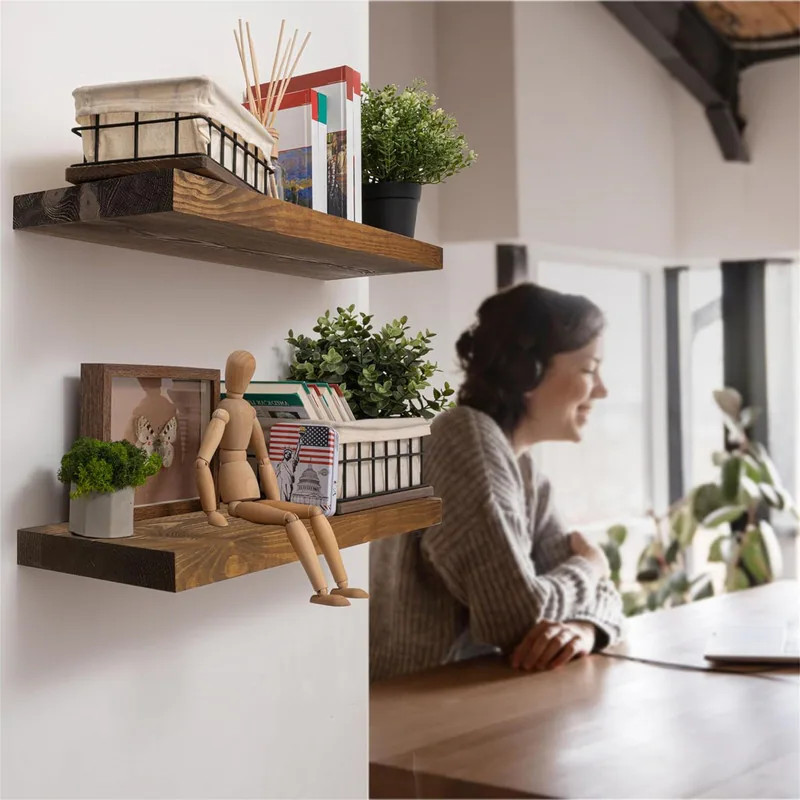 Natural Wood Floating Shelves Set of 2 | Bed Bath & Beyond