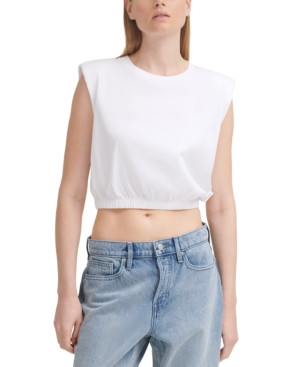 Calvin Klein Jeans Cropped Shoulder-Pad Tank Top | Macys (US)